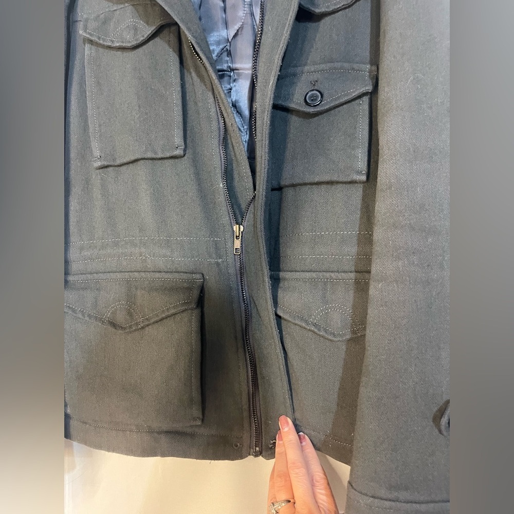 Grey Wool/Cashmere and Rabbit Fur Utility Jacket London Women’s Medium - Picture 3 of 13